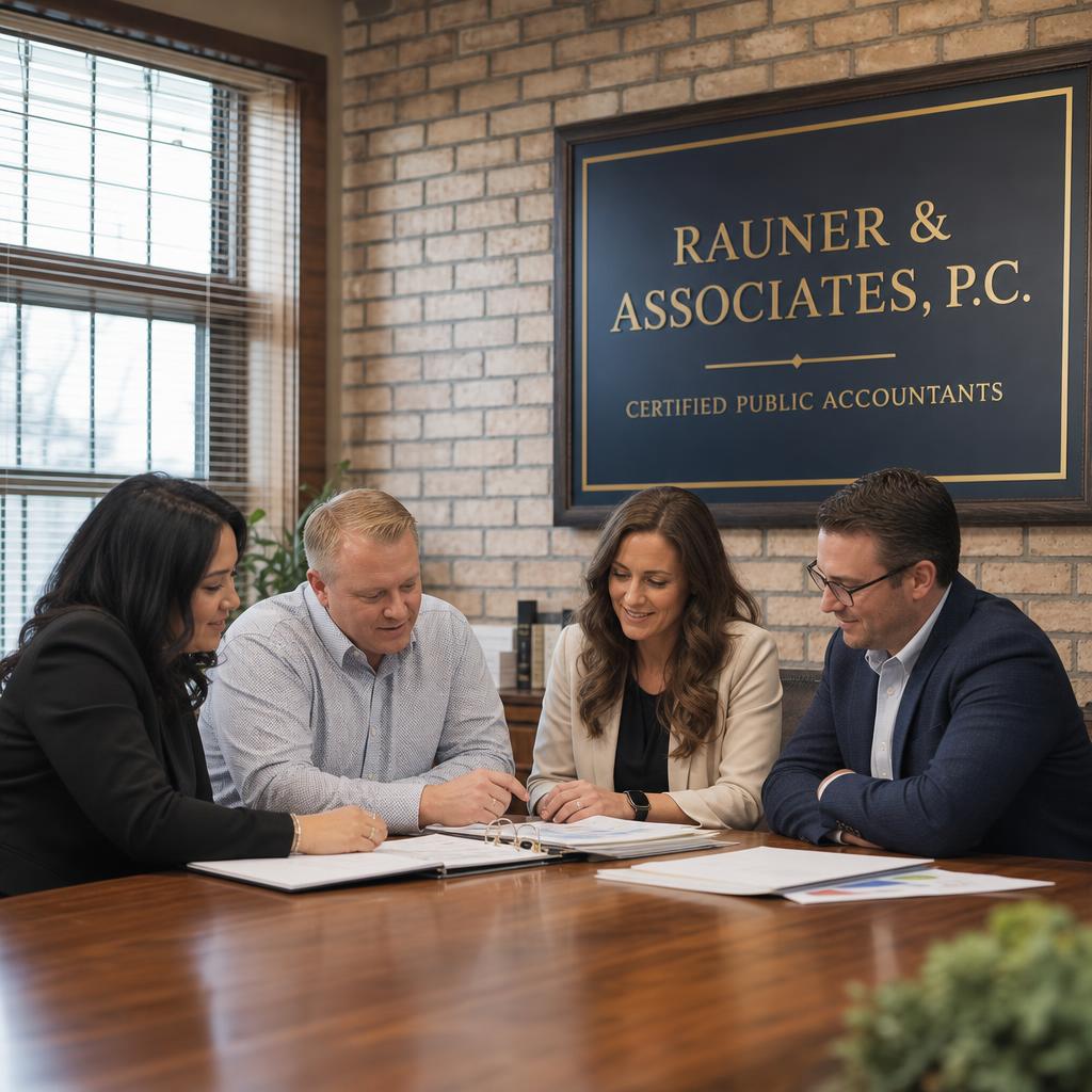Rauner & Associates team reviewing financial documents together